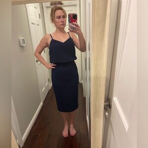Dress The Population Elegant Navy Blue Midi Dress